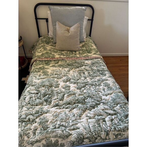Custom French Country Chinoiserie Green Toile Quilted Comforter Coverlet Twin Si - Picture 4 of 11